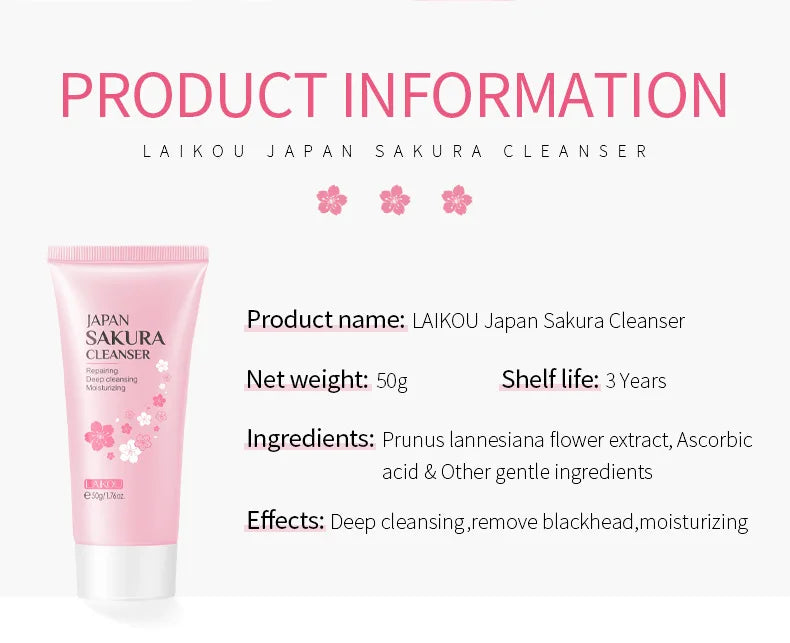 Sakura Facial Cleaner Korean Face Serum Exfoliating Peeling Gel Moisturize Toner Eye Cream Sunscreen Cosmetics Skin Care Set