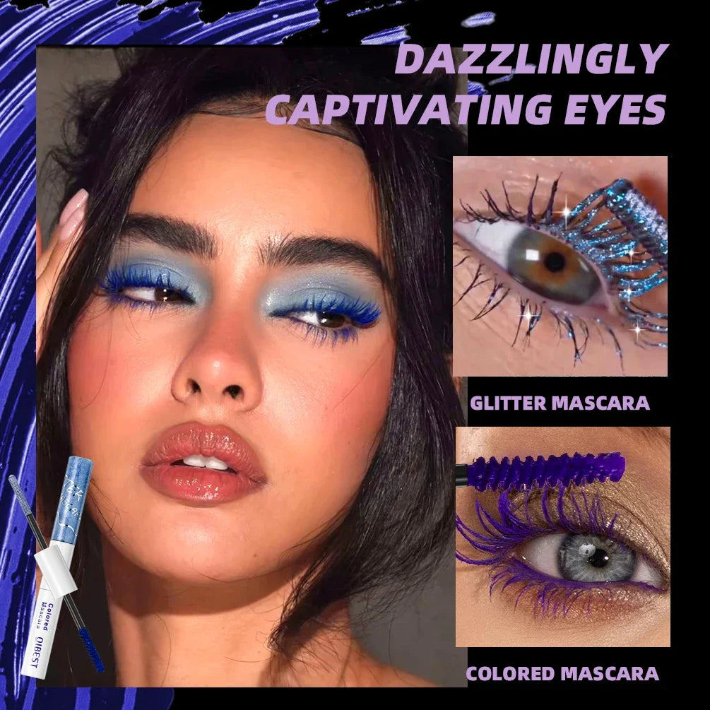 QIBEST 2 In 1 Diamond Glitter Mascara Lasting Colored Mascara Eyelashes Thickening Voluminous Double Ended Waterproof  Mascara