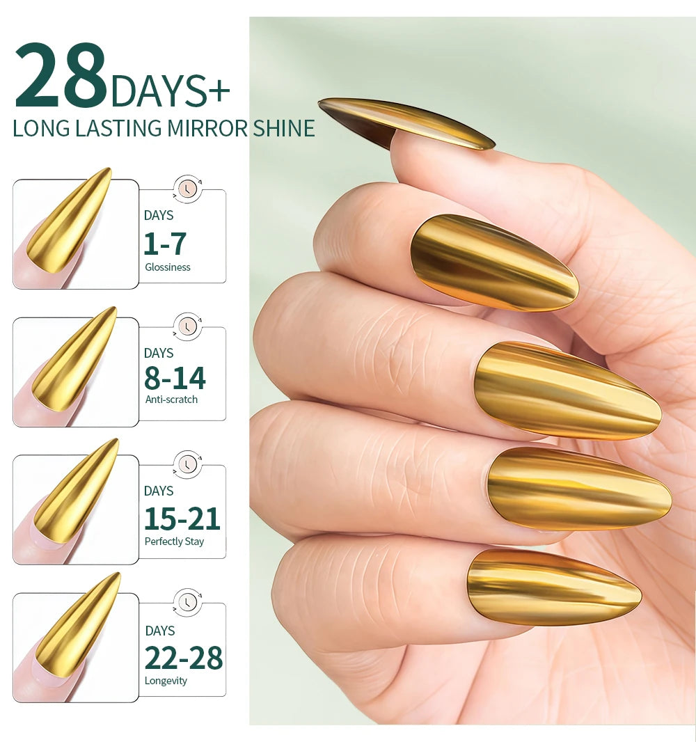 Nailpop Chrome Powder Top Coat High Gloss Top Coat Gel Nail Sealer Long Lasting Easy to Use UV Lamp Dip DIY Salon Art Designs