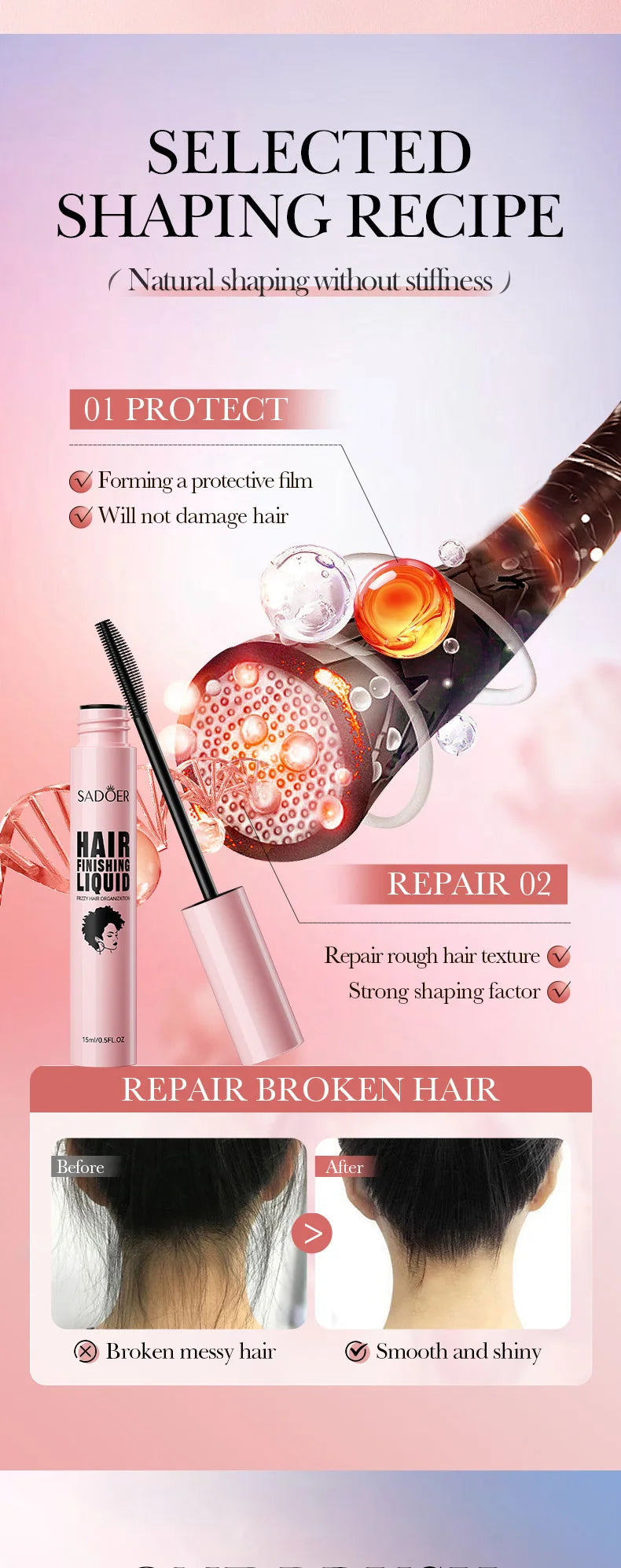 SADOER Hair Styling Wax Stick Edge Control Anti-Frizz Improve Frizzy Curly Troubles Smoothing Broken Solid Hair Gel Cream Liquid