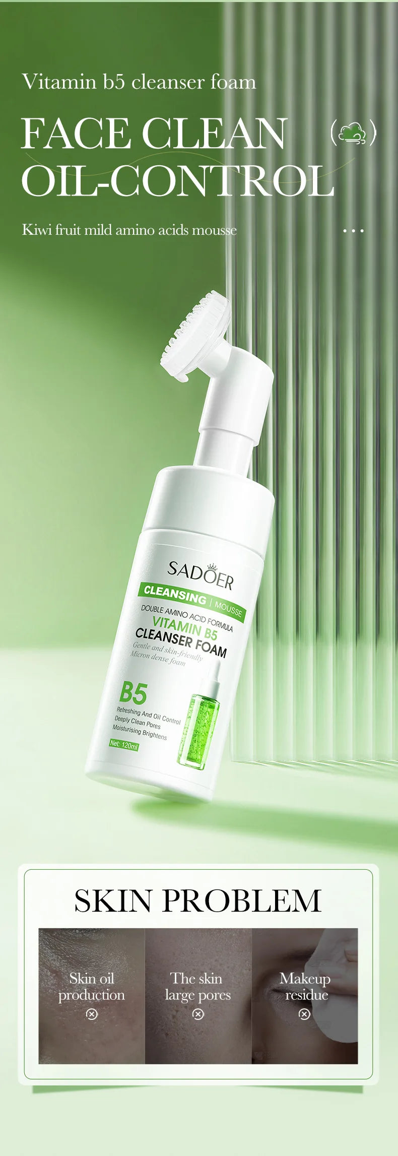 SAODER Q10 Vitamin C Facial Cleanser Face Wash Foam Facial Cleansing Mossee Moisturizing Brightening Facial Skin Care Products