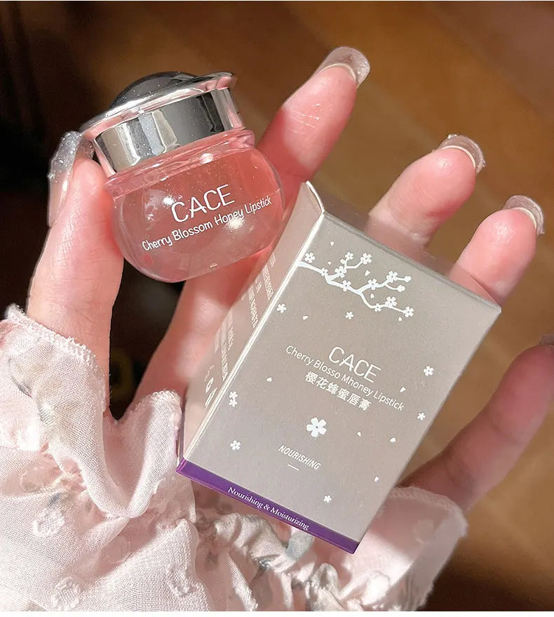 CACE Cherry Blossom Honey Lip Balm — Deeply Hydrating and Plumping, Water-Rich Glossy Finish, Non-Sticky,