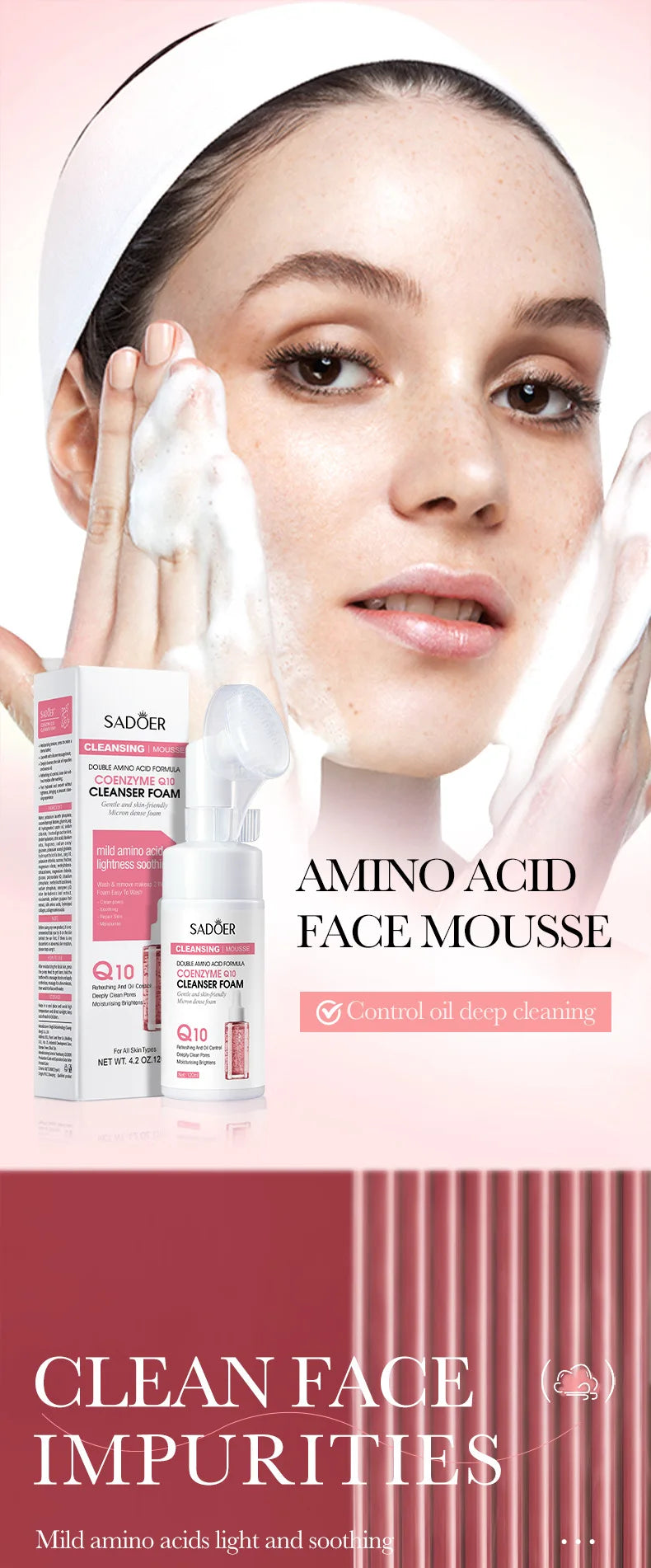 SAODER Q10 Vitamin C Facial Cleanser Face Wash Foam Facial Cleansing Mossee Moisturizing Brightening Facial Skin Care Products