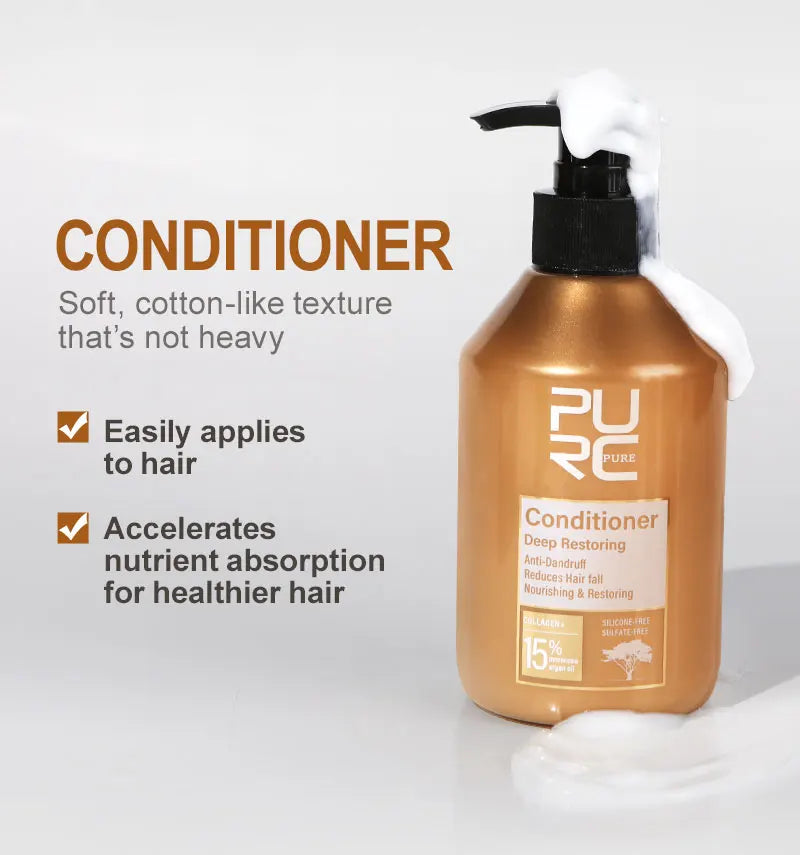 PURC Morocco Argan Oil Shampoo Conditioner Set Amino Acid Keratin Smoothing Repair Damaged Hair Treatment Sulfate-Free Hair Care