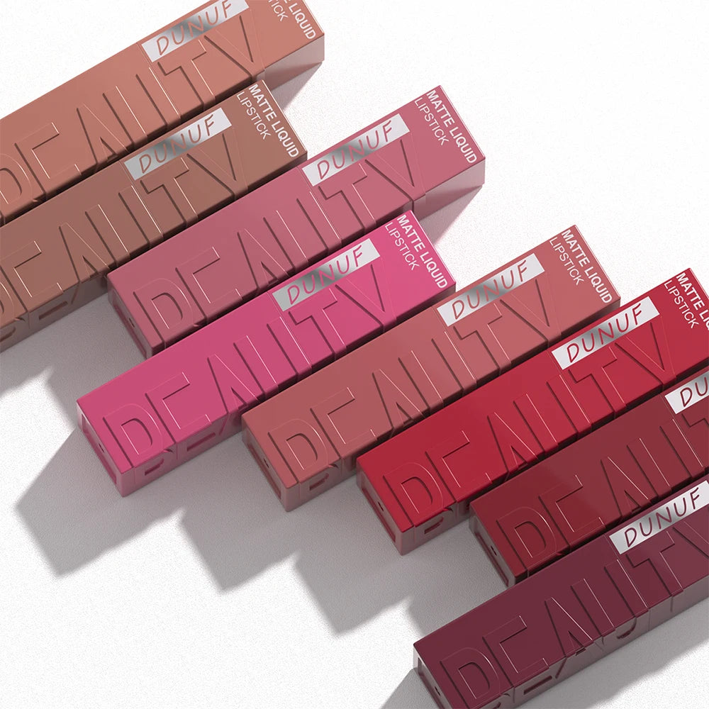 DUNUF  8-color matte velvet smooth easy-to-apply square tube lip gloss waterproof three-dimensional plumping lipstick