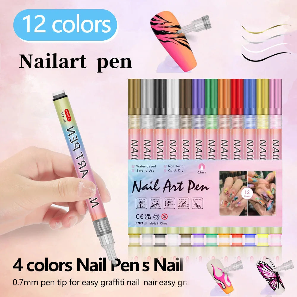12 color Acrylic Nail Doodle Pen Paint Pen Nail Paint DIY Dot Stitching Pen Precision 3D Doodle Nail Art Pen Nail Art Pen