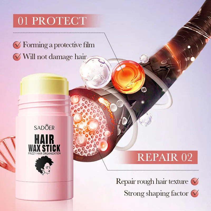SADOER Hair Styling Wax Stick Edge Control Anti-Frizz Improve Frizzy Curly Troubles Smoothing Broken Solid Hair Gel Cream Liquid