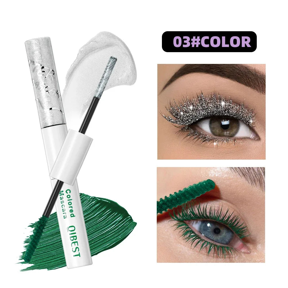 QIBEST 2 In 1 Diamond Glitter Mascara Lasting Colored Mascara Eyelashes Thickening Voluminous Double Ended Waterproof  Mascara