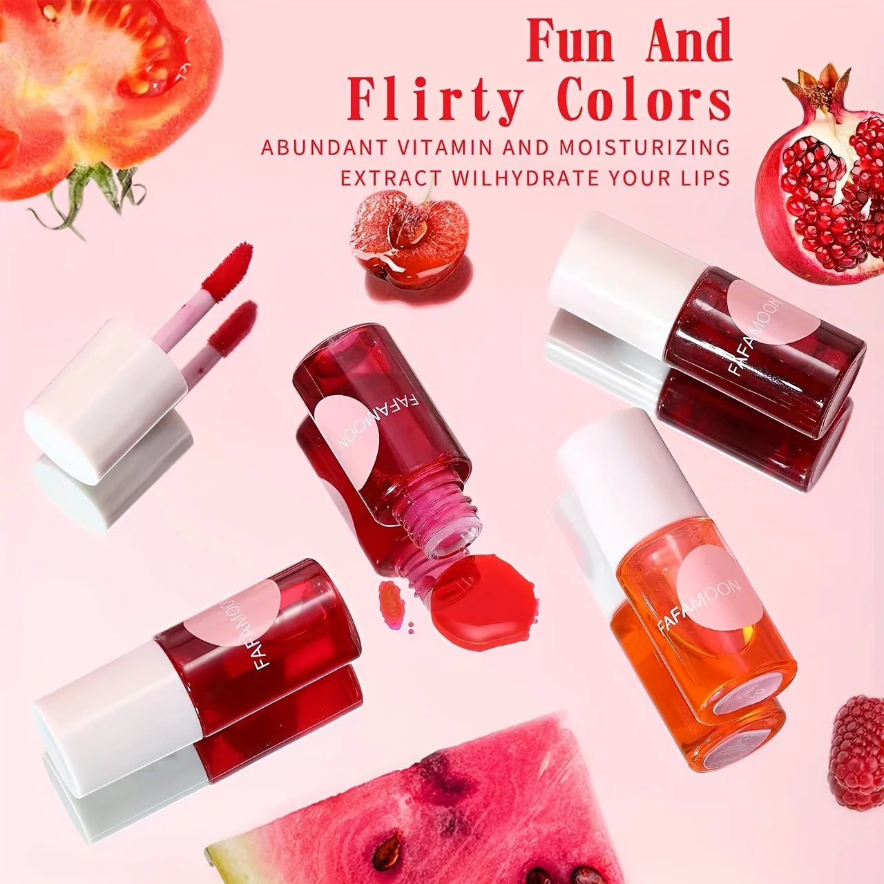 4 colour Fruity Lip Tint Water Gloss Tint, Moisturizing Waterproof Liquid Lipstick, Non-Stick, High Pigment, Long-Lasting Colors