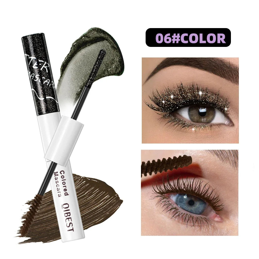 QIBEST 2 In 1 Diamond Glitter Mascara Lasting Colored Mascara Eyelashes Thickening Voluminous Double Ended Waterproof  Mascara