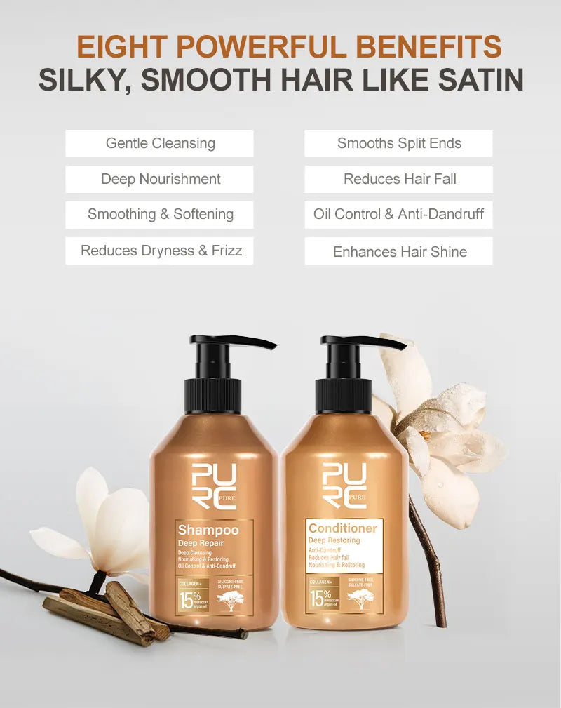 PURC Morocco Argan Oil Shampoo Conditioner Set Amino Acid Keratin Smoothing Repair Damaged Hair Treatment Sulfate-Free Hair Care