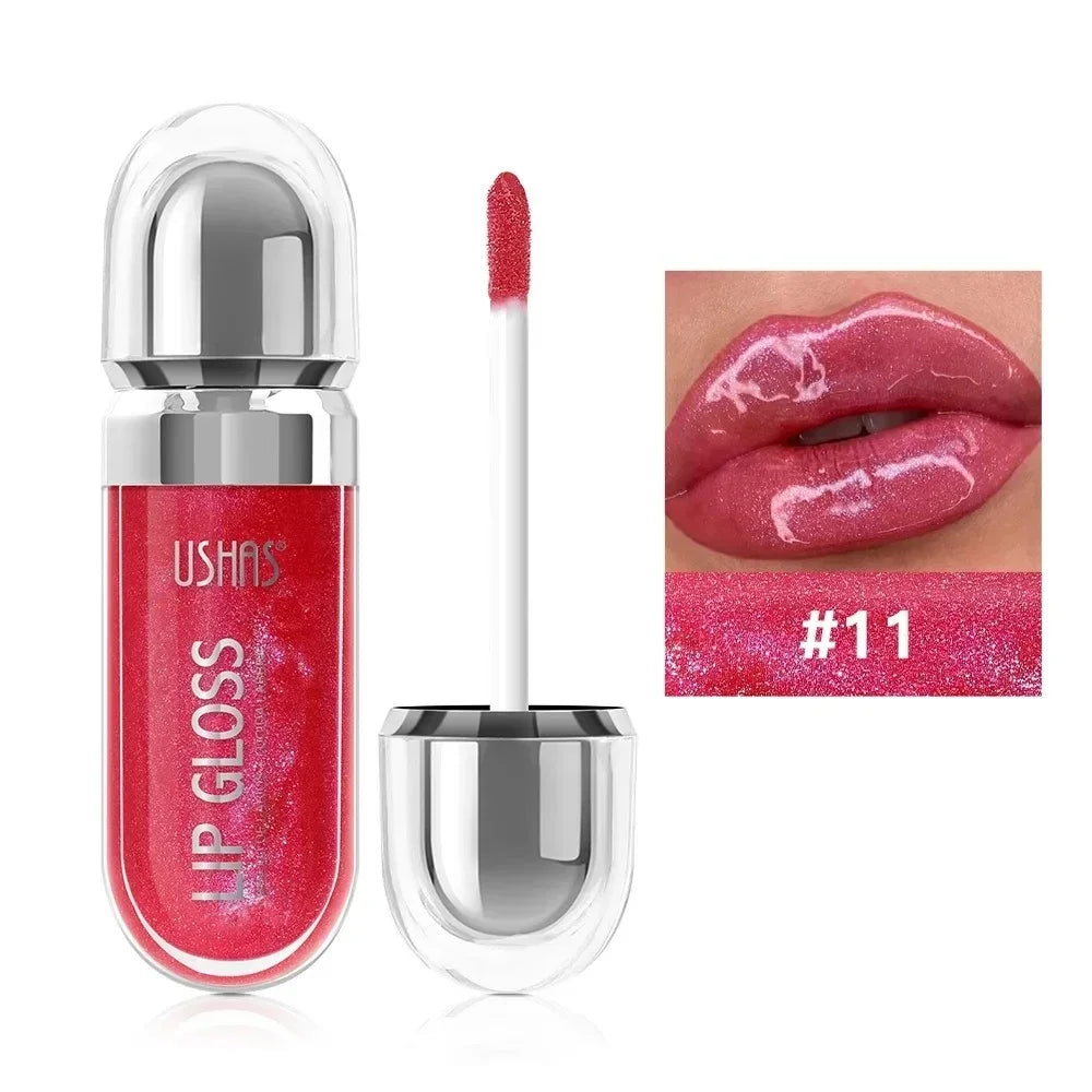 USHAS 12 Color Pearlescent Transparent Moisturizing Flash Liquid Lipstick Waterproof Sweatproof Non Stick Cup Lip Cosmetics Girl