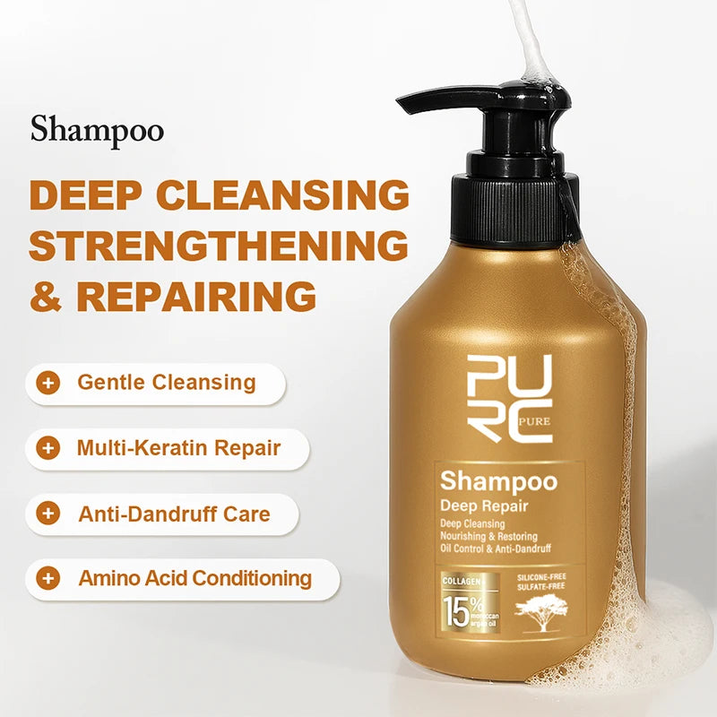 PURC Morocco Argan Oil Shampoo Conditioner Set Amino Acid Keratin Smoothing Repair Damaged Hair Treatment Sulfate-Free Hair Care