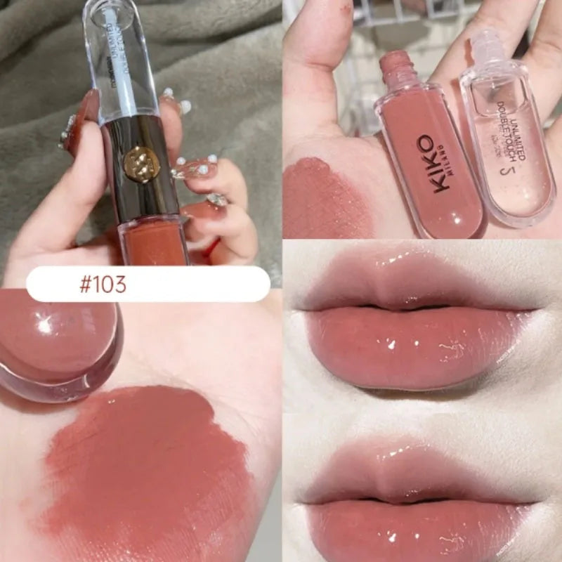 New Double Headed Lipstick Transparent Mirror Lip Gloss Non-Fading Lip sticks Milk Tea Bean Paste Sexy Plump Lip Glaze Makeup