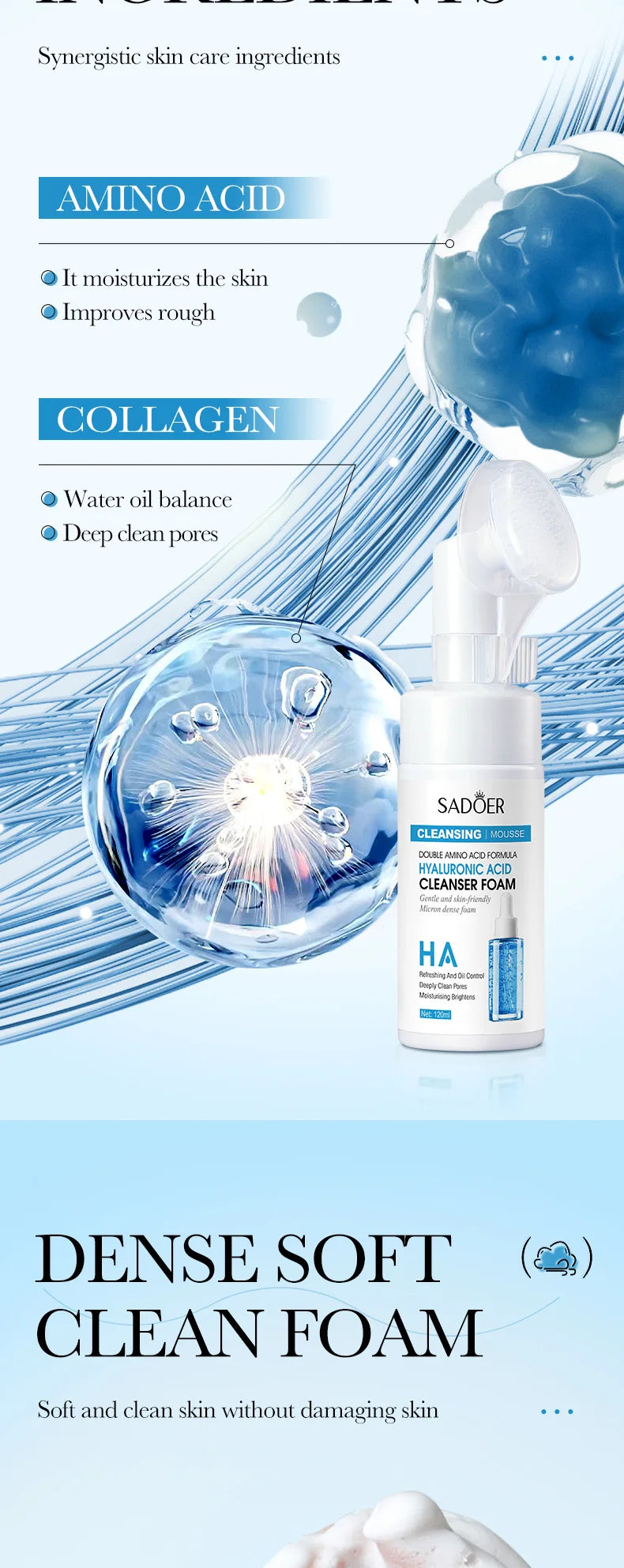 SAODER Q10 Vitamin C Facial Cleanser Face Wash Foam Facial Cleansing Mossee Moisturizing Brightening Facial Skin Care Products